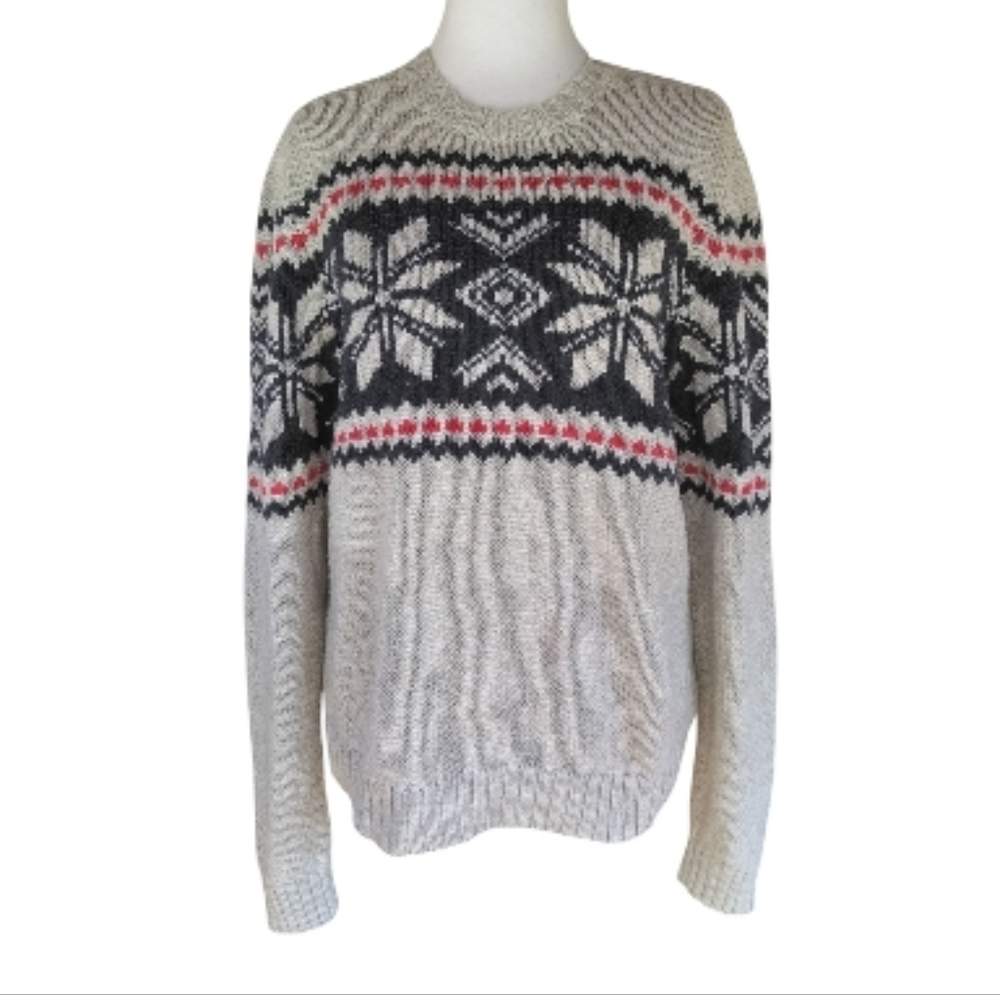 Vintage Abercrombie & Fitch Fair Isle Knit Oatmeal Red Blue Muscle Sweater Med